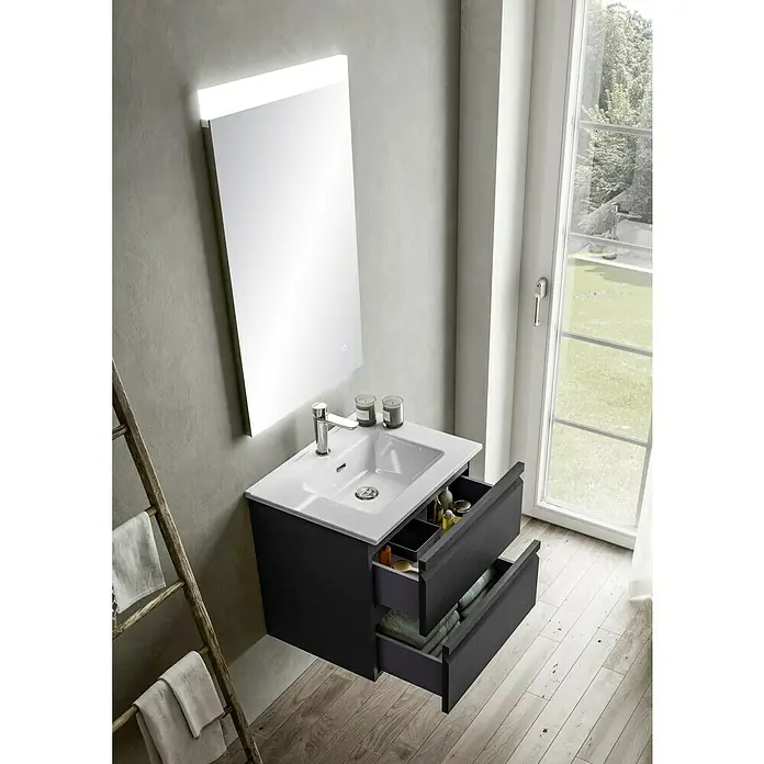 Camargue Pull Waschtischunterschrank - B x T x H: 59,5 x 45,4 x 55 cm, Grafit - Modernes Badezimmer-Waschbecken mit Unterschrank und beleuchtetem Spiegel, ideal für stilvolle Badezimmer. Praktischer Stauraum in den Schubladen.