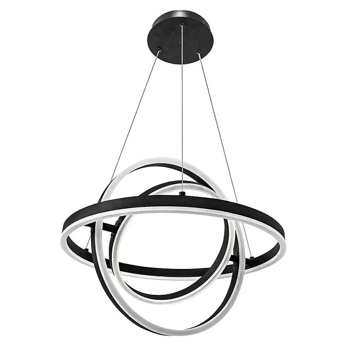 Lavida Ring LED-Pendelleuchte rund - 55 W, Ø x H: 50 x 120 cm, Schwarz, Mehrfarbig - Eine moderne LED-Hängeleuchte mit kreisförmigen Elementen und schwarzem Finish, die ein stilvolles Ambiente schafft.