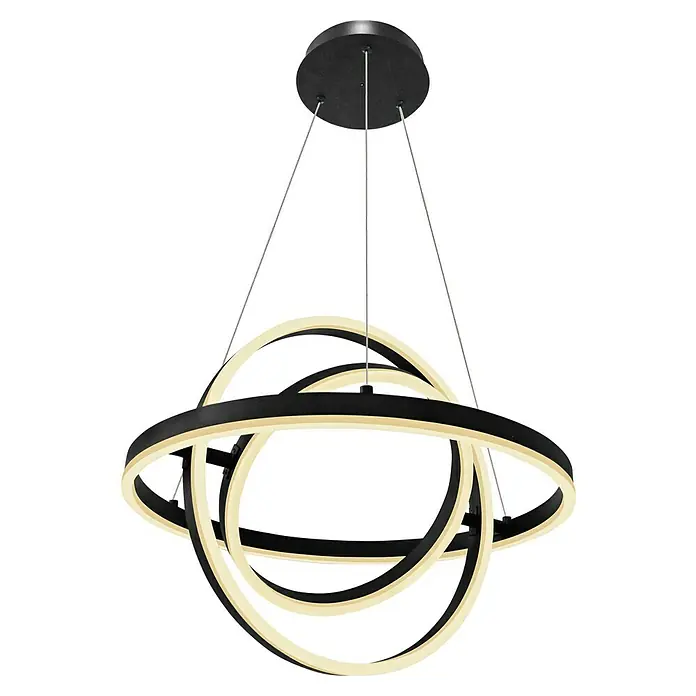 Lavida Ring LED-Pendelleuchte rund - 55 W, Ø x H: 50 x 120 cm, Schwarz, Mehrfarbig - Moderne LED-Hängeleuchte mit drei Ringen, schwarz und goldfarben, für eine stilvolle Beleuchtung.