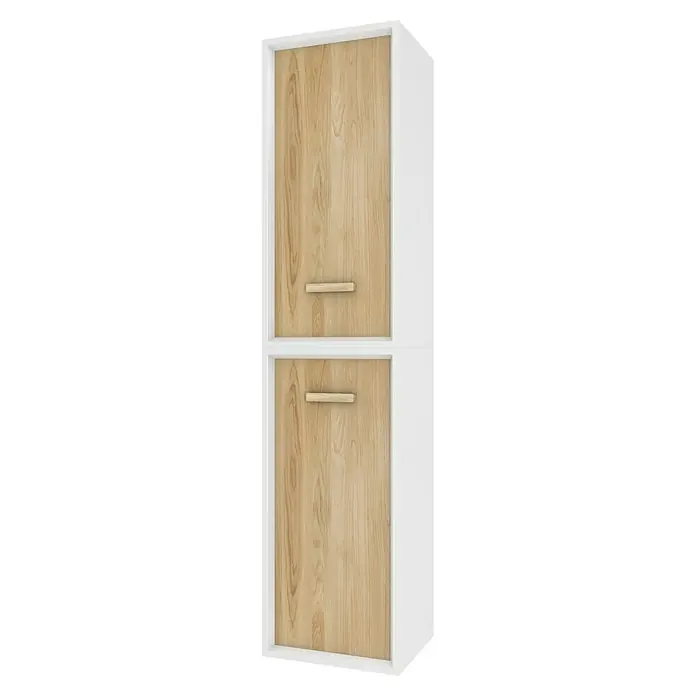 Aurlane Armario colgante de baño Fjord - L x An x Al: 25 x 35 x 150 cm, Blanco/Madera - Este armario blanco con aspecto de madera proporciona un almacenamiento elegante. El diseño simple se integra perfectamente en la decoración.