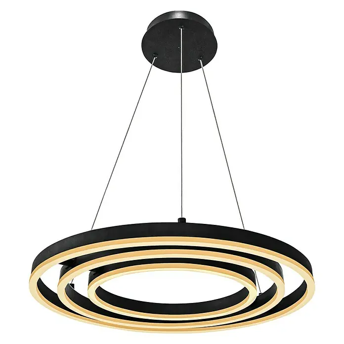Lavida Ring LED-Pendelleuchte rund - 55 W, Ø x H: 50 x 120 cm, Schwarz, Mehrfarbig - Moderne LED-Hängeleuchte mit drei Ringen. Die Lampe sorgt für ein elegantes Licht und ist ein echter Hingucker.