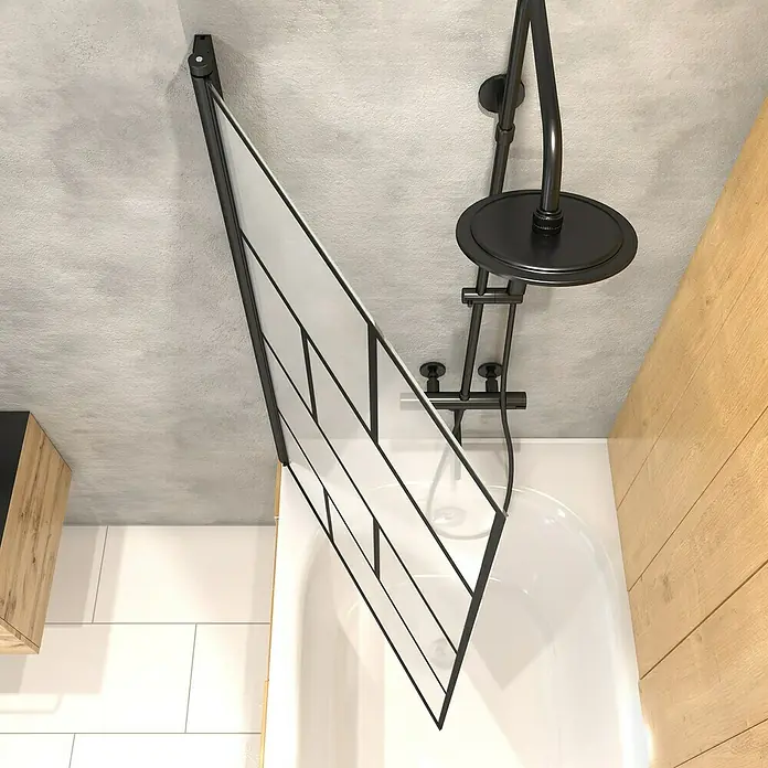 Aurlane Mampara para bañera Bricks - An x Al: 75 x 125 cm, 1 ud., Negro - Elegante mampara de ducha con marco negro y grifería a juego. Diseño moderno para baños con estilo.