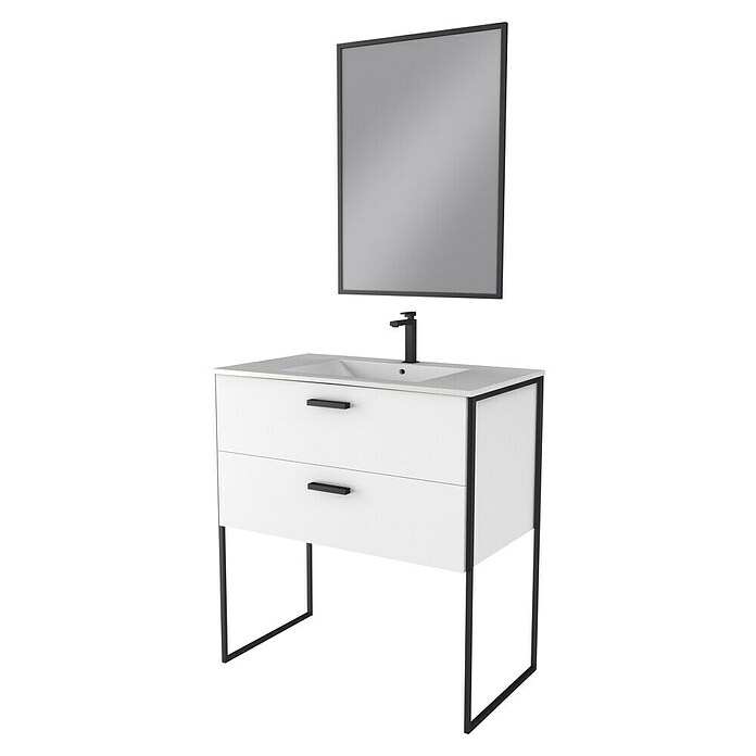 Aurlane Conjunto de mueble de baño Edge Blanc (Ancho: 80 cm, Blanco/Negro) | BAUHAUS