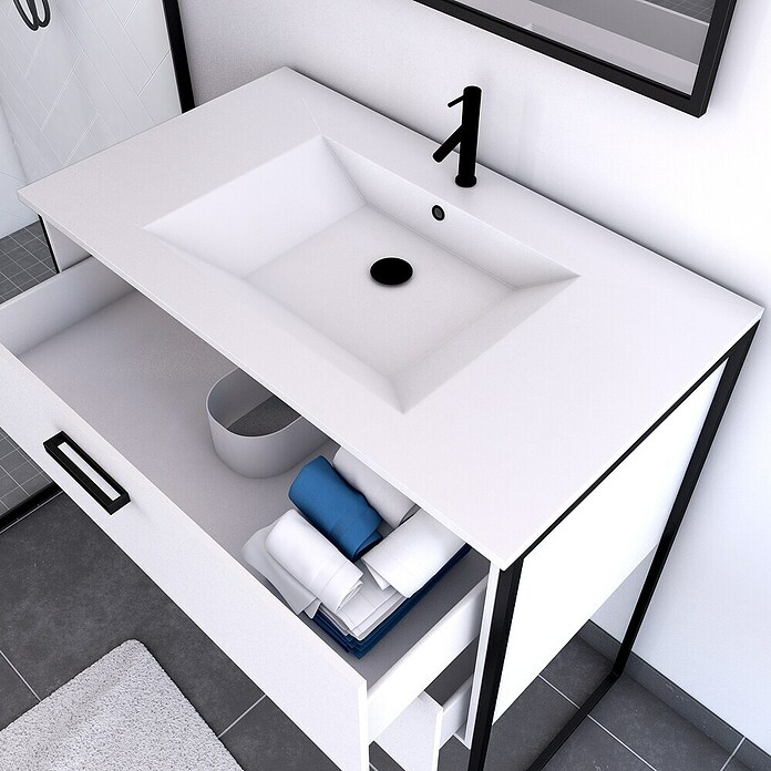 Aurlane Conjunto de mueble de baño Edge Blanc (Ancho: 80 cm, Blanco/Negro) | BAUHAUS