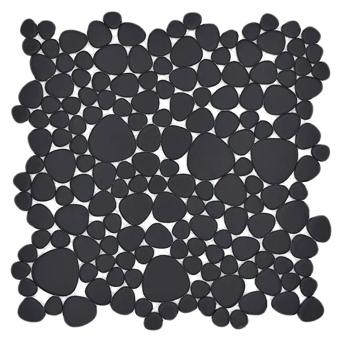 Mosaikfliese Kiesel Uni XKM 892N - 27,5 x 27,5 cm, Schwarz, Matt - Schwarz-weiße Fliesenmatte.