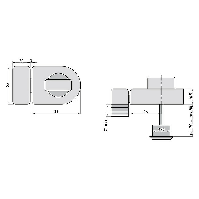 Basi Türzusatzschloss KS500REdelstahl, DIN Anschlag: Universell einsetzbar, Dornmaß: 45 mm Sketch