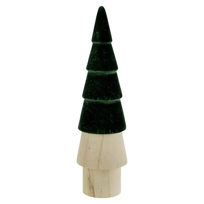 Dekofigur Weihnachtsbaum aus Holz Groß - Höhe: 33 cm, Grün, Holz - Dekorativer Weihnachtsbaum aus Holz und grünem Samt, ideal für festliche Dekorationen und stimmungsvolle Akzente.