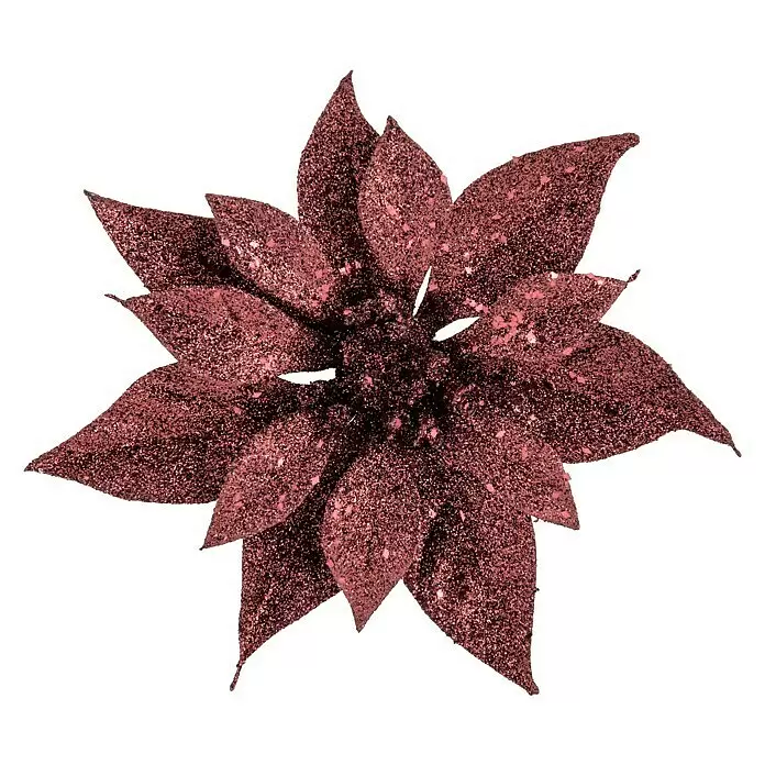 Dekoblüten Weihnachtsstern mit Clip - Durchmesser: 18 cm, Kunststoff, Bordeaux - Vorderansicht