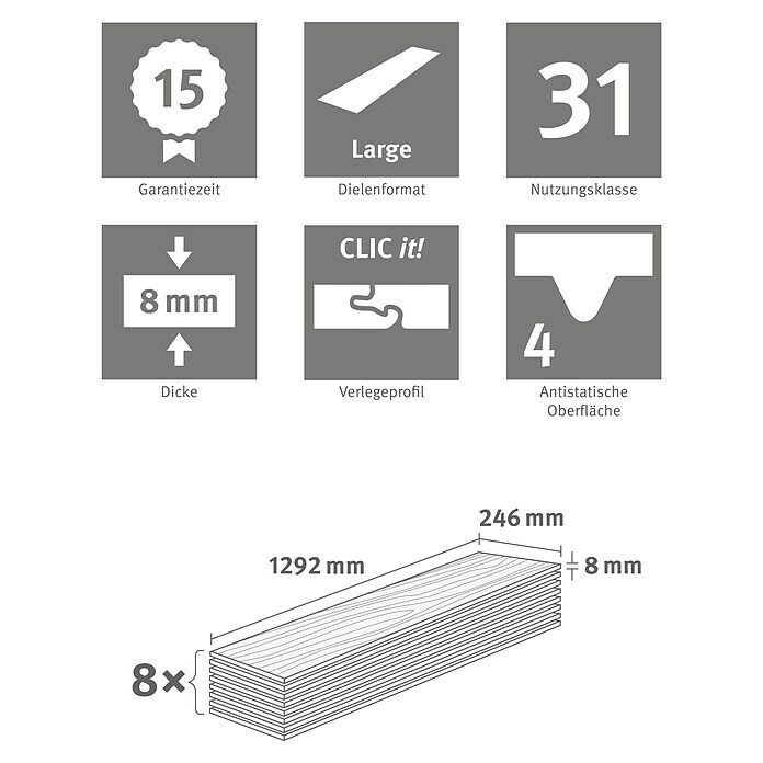 Egger Home Korkboden Comfort Halifax Eiche Hell1.292 x 245 x 8 mm, Landhausdiele Sketch