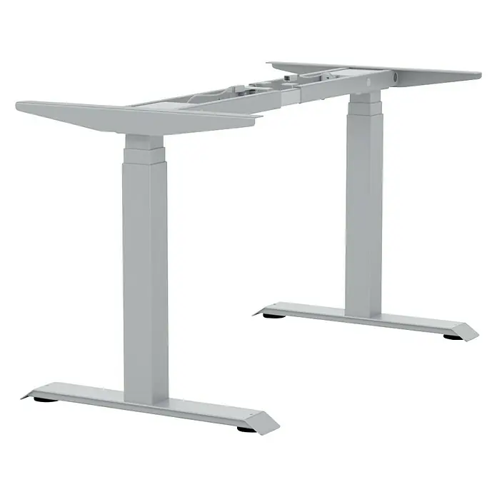 Tischgestell E-MORE 2M3S - Breitenverstellung: 110 cm - 180 cm, Höhenverstellung: 60 cm - 125 cm, Traglast: 160 kg, Stahl, Aluminium - Höhenverstellbares Tischgestell in Grau, ideal für ergonomisches Arbeiten. Robuste Konstruktion für Stabilität und Komfort.