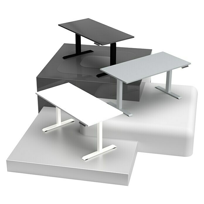 Tischgestell E-MOREBreitenverstellbar: 1.000 mm - 1.500 mm, Höhenverstellung: 695 mm - 1.175 mm, Aluminium Diagonal View