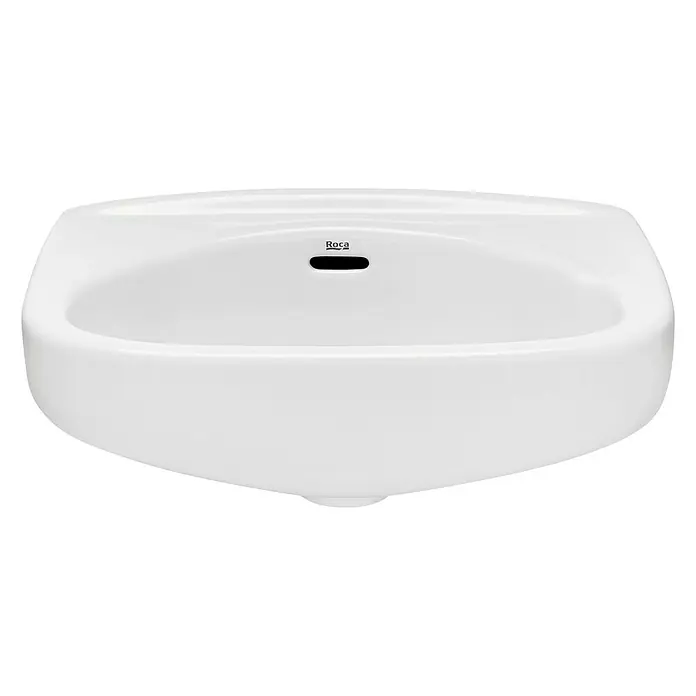 Roca Lavabo Ares - An x L: 310 x 440 mm, Cerámica, Blanco - Imagen de un lavabo Roca, elegante en blanco, perfecto para baños modernos. Ofrece estilo y funcionalidad con un diseño limpio.