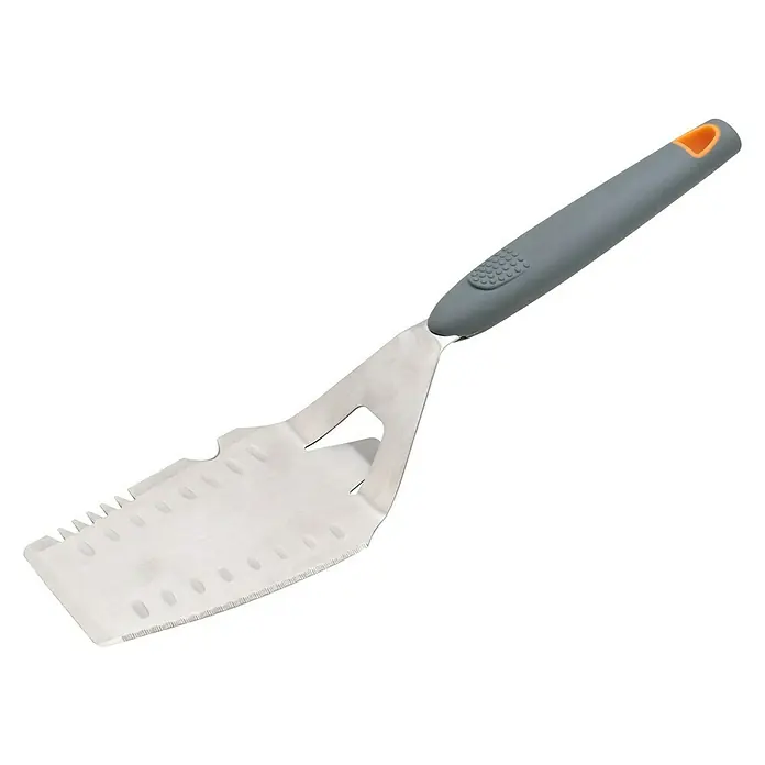 Kingstone Grillgutwender - Länge: 34,8 cm - Grillwender aus Edelstahl mit grauem Griff und praktischen Funktionen zum einfachen Wenden und Grillen von Speisen.