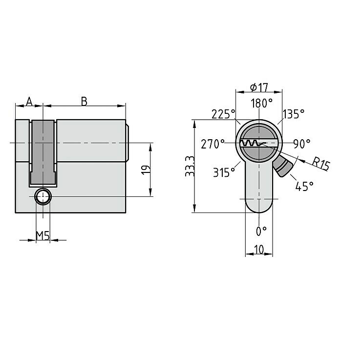 Basi Profilhalbzylinder BM (Baulänge innen: 10 mm, Baulänge außen: 35 mm, Material Zylinder: Messing, Bohrmuldenschlüssel) | BAUHAUS