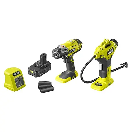 Ryobi  Llave de impacto de batería R18IWPI-115G + inflador R18PI