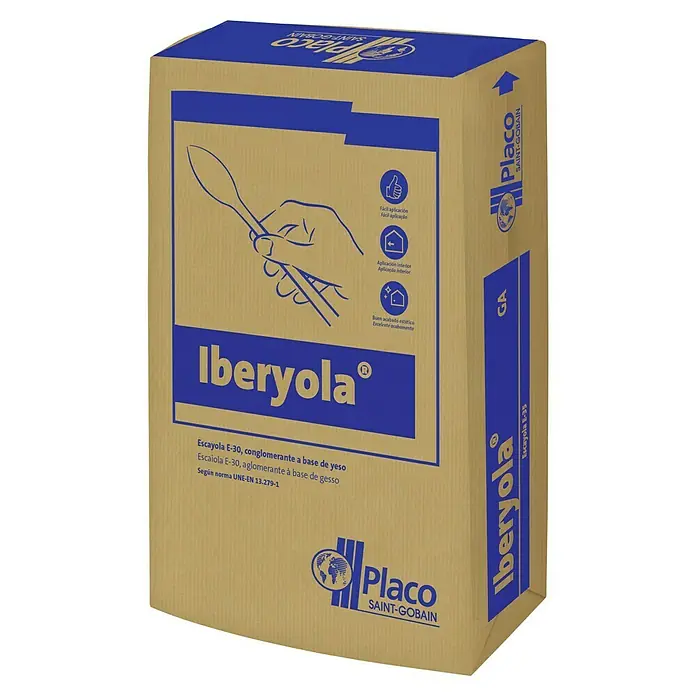 Placo Saint-Gobain Enlucido de escayola Iberyola E35 - 17 kg - Empaque de yeso Iberyola E-30 de Placo Saint-Gobain, ideal para acabados interiores lisos y de fácil aplicación.