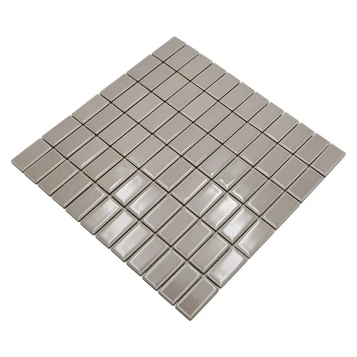 Mosaikfliese Stäbchen Uni ST 410 - 29,8 x 29,8 cm, Beige/Braun, Glänzend - Beige glänzende rechteckige Mosaikfliesen, angeordnet in einem Rautenmuster, ideal für stilvolle Wand- und Bodenbeläge.