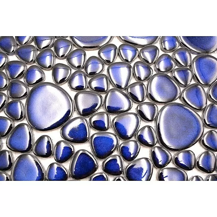 Mosaikfliese Kiesel Uni XKM 451N - 27,5 x 27,5 cm, Blau, Glänzend - Glänzende blau-schwarze Kiesel-Mosaikfliesen.