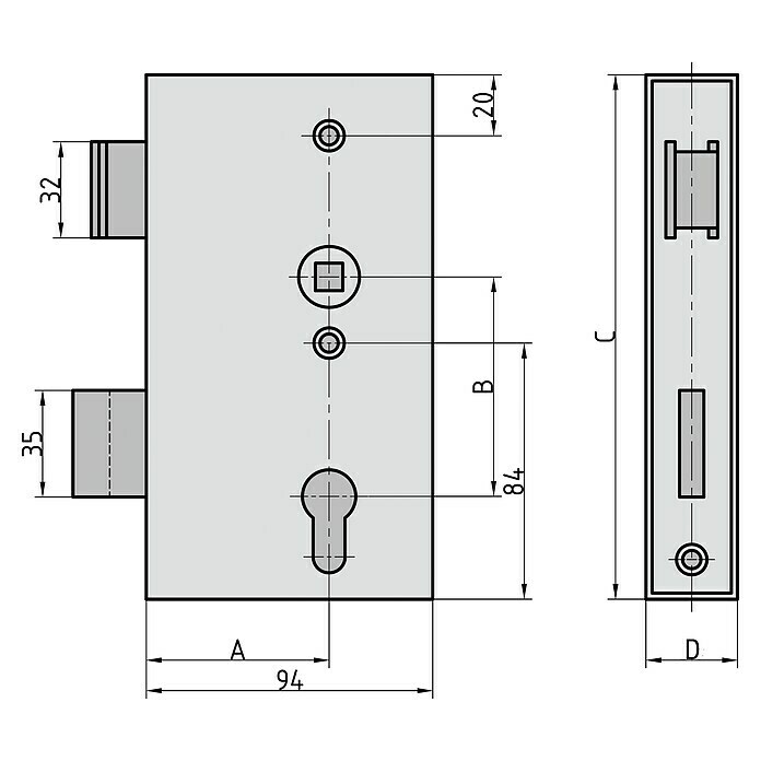 Basi Einsteckschloss SK 990 (Stulpbreite: 30 mm) | BAUHAUS