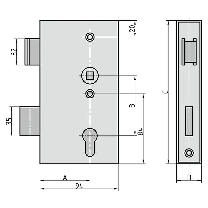 Schlosskasten 215x83x25 Mm – Für Einsteckschlösser Bis 72/50 Mm, Einfacher Einbau, Aus Metall