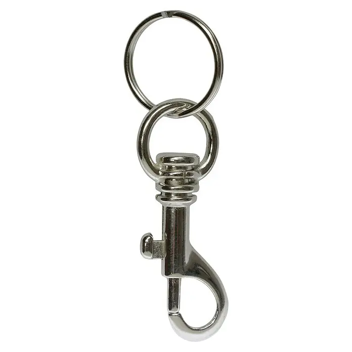 Basi Karabinerhaken - Länge: 80 mm, 10 Stk. - Schlüsselanhänger aus Metall mit Karabinerhaken und zwei Ringen. Der Karabinerhaken ist silberfarben und glänzend, die Ringe sind robust.