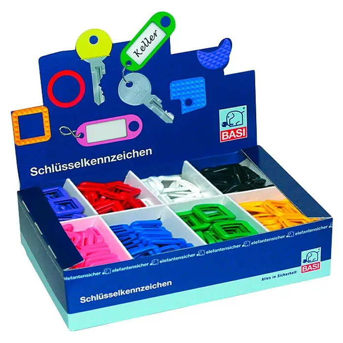 Basi Schlüsselkennring eckig200 Stk., Leuchtfarben