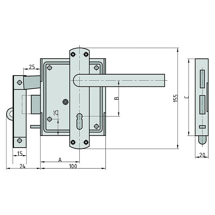 Basi Stumpfdrückerschloss SDS 130 (DIN Anschlag: Universell einsetzbar, Buntbart BB) | BAUHAUS