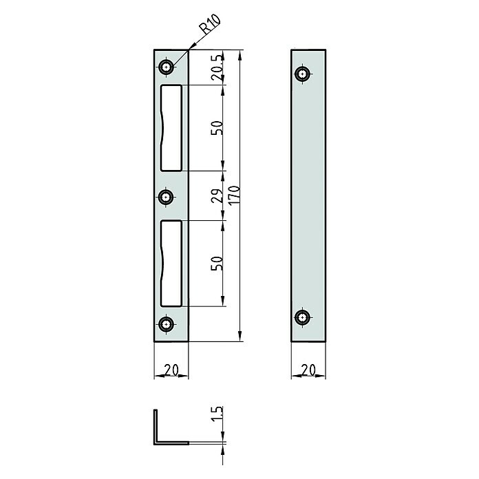 Basi Winkelschließblech WS 95 (DIN Anschlag: Universell einsetzbar, L x B x H: 170 x 20 x 20 mm, Rund) | BAUHAUS