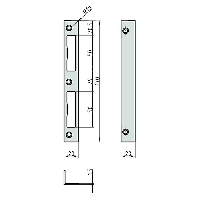 Basi Winkelschließblech WS 95DIN Anschlag: Universell einsetzbar, L x B x H: 170 x 20 x 20 mm, Rund