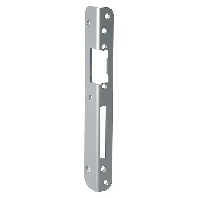 Basi Winkelschließblech WS 950DIN Anschlag: DIN-L, L x B: 250 x 25 mm - Eine längliche, metallische Türschloss-Schließplatte mit mehreren Befestigungslöchern und Aussparungen.