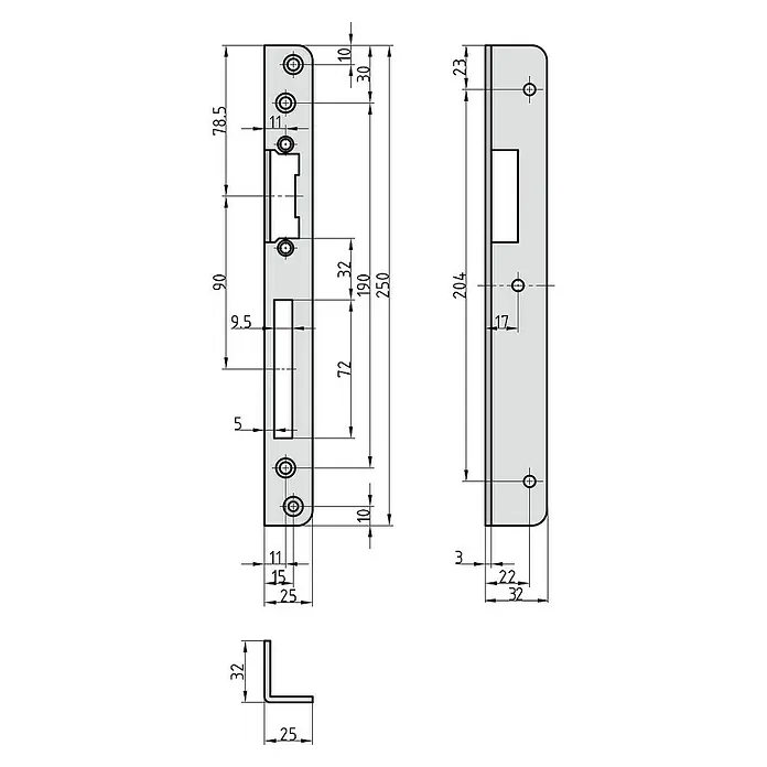 Basi Winkelschließblech WS 950DIN Anschlag: DIN-L, L x B: 250 x 25 mm