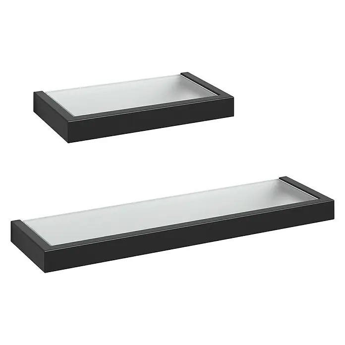 Zack Linea Badablage - Breite: 46,5 cm, Stahl, Schwarz - Zwei moderne Ablageflächen mit einem dunklen Rahmen und einer hellen, rechteckigen Fläche, ideal für Badezimmer oder ähnliche Räume.