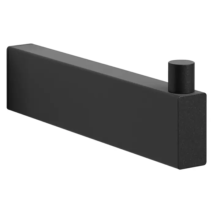Zack Linea Ersatzpapierrollenhalter - Länge: 13 cm, Schwarz, Matt - Eine Nahaufnahme eines modernen, schwarzen Handtuchhalters mit minimalistischem Design, ideal für Badezimmer und WCs.