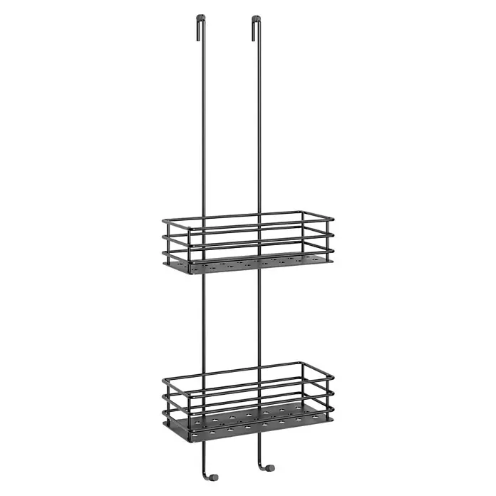 Zack Duschkorb Iparo - 14,3 x 25,5 x 74 cm, Schwarz, Matt - Duschregal aus Metall in Schwarz mit zwei Ablagekörben und Haken zur Aufhängung. Praktische Aufbewahrung für Badutensilien in der Dusche.
