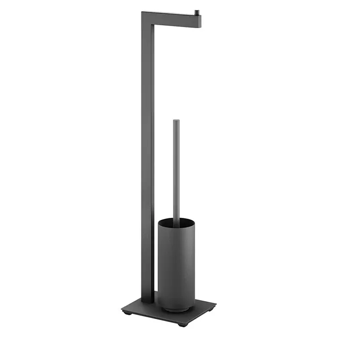 Zack Linea WC-Kombi-Bürstengarnitur - Schwarz, Höhe: 72,5 cm, Stahl - Ein moderner, freistehender Toilettenpapierhalter und Bürstenständer in elegantem Grau, perfekt für jedes Badezimmer.