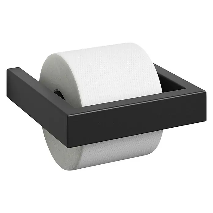Zack Linea Toilettenpapierhalter - Ohne Deckel, Schwarz, Matt - Ein stilvoller, mattschwarzer Toilettenpapierhalter mit einer neuen, sauberen Papierrolle. Das minimalistische Design fügt sich nahtlos in jedes Badezimmer ein.