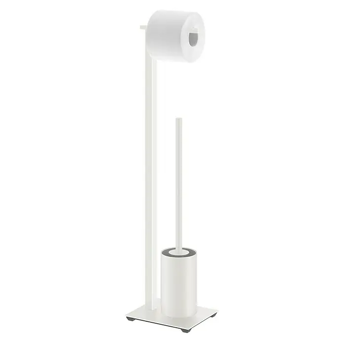 Zack Carvo WC-Kombi-Bürstengarnitur - Weiß, Matt - Weißes Toilettenpapier und Bürstenhalter-Set mit quadratischer Basis, einfache und elegante Badezimmerausstattung.