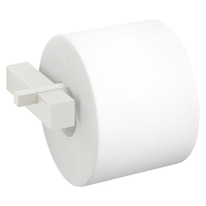 Zack Carvo Toilettenpapierhalter - Weiß, Matt - Ein Rollenhalter mit einer großen, weißen Toilettenpapierrolle darauf. Ideal für jedes Badezimmer, praktisch und stilvoll.