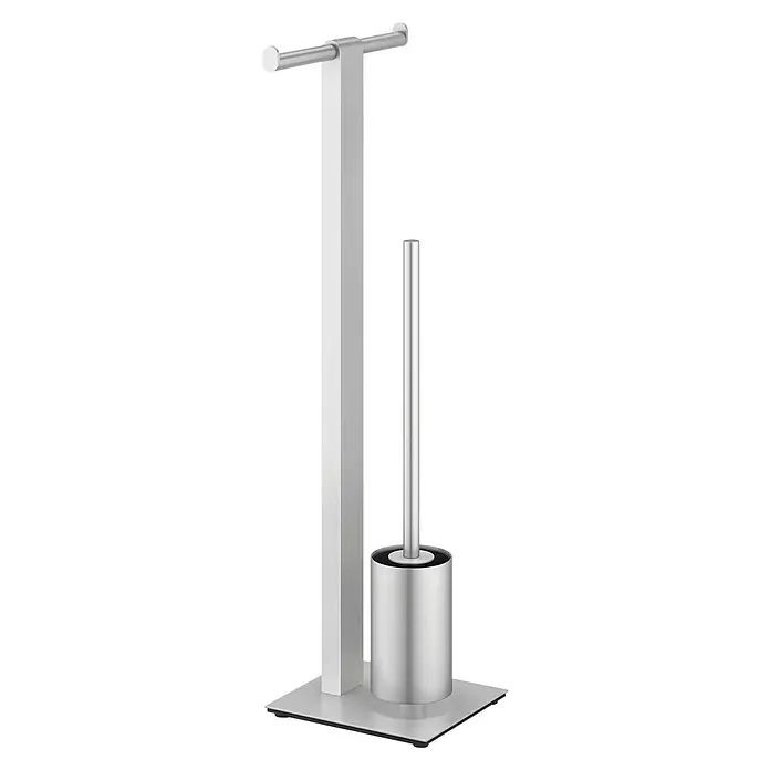 Zack Atore WC-Kombi-Bürstengarnitur - Anzahl Haken: 2 Stk., Höhe: 73 cm, Edelstahl, Matt - Freistehende WC-Garnitur mit Toilettenpapierhalter und Bürste aus gebürstetem Edelstahl für moderne Badezimmer.