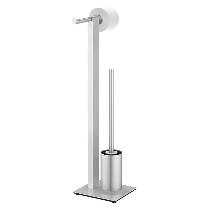 Zack Atore WC-Kombi-Bürstengarnitur - Anzahl Haken: 2 Stk., Höhe: 73 cm, Edelstahl, Matt - Freistehende Toilettenpapierhalterung mit Bürste, ideal für jedes Badezimmer. Das moderne Design fügt sich nahtlos in jedes Interieur ein.