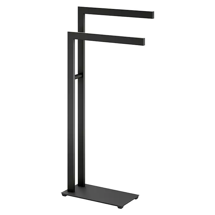 Zack Linea Handtuchständer - 2-armig, Schwarz, Matt - Schlichtes, modernes Design: Schwarzer, freistehender Handtuchhalter aus Metall mit zwei Stangen. Ideal für jedes Badezimmer.