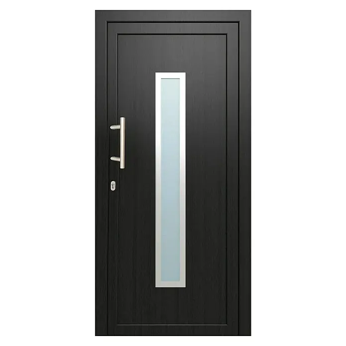 Solid Elements Haustür KF-03 - 110 x 210 cm, DIN Anschlag: Rechts, Anthrazit/Weiß - Schwarze Haustür mit modernem Design, inklusive schmalem Glaseinsatz und elegantem Türgriff. Einladend und sicher.
