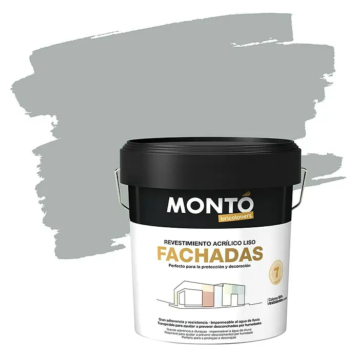 Montó Bricolovers Pintura para fachadas de acrilato puro - Gris, 12 l - Bote de pintura para fachadas Montó, una pintura acrílica para la protección y decoración de fachadas, ideal para resultados duraderos.