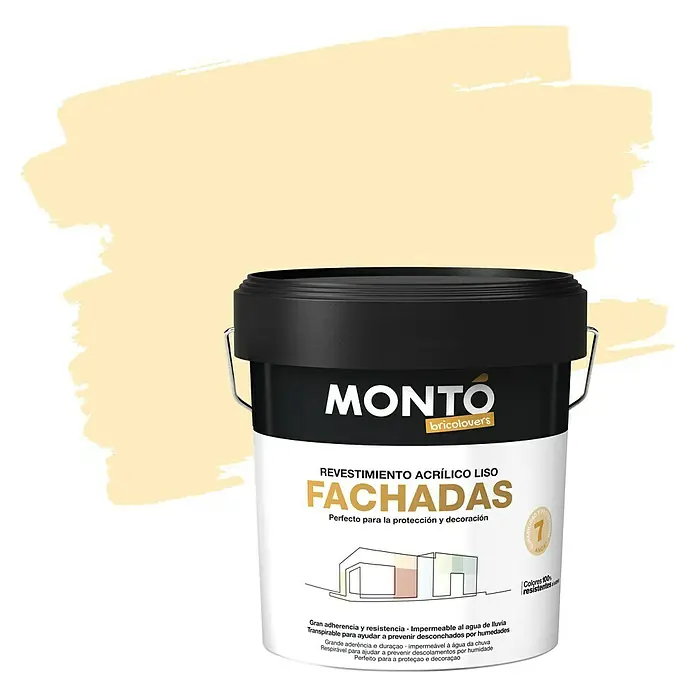 Montó Bricolovers Pintura para fachadas de acrilato puro - Marfil luminoso, 12 l - Bote de pintura Montó Fachadas, revestimiento acrílico para protección y decoración, alta resistencia y transpirable.