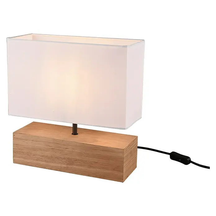 Reality Leuchten Lámpara de sobremesa Woody - 60 W, L x An x Al: 12 x 30 x 30,5 cm, Madera, E27 - Elegante lámpara de mesa con pantalla rectangular y base de madera, ideal para crear un ambiente acogedor.