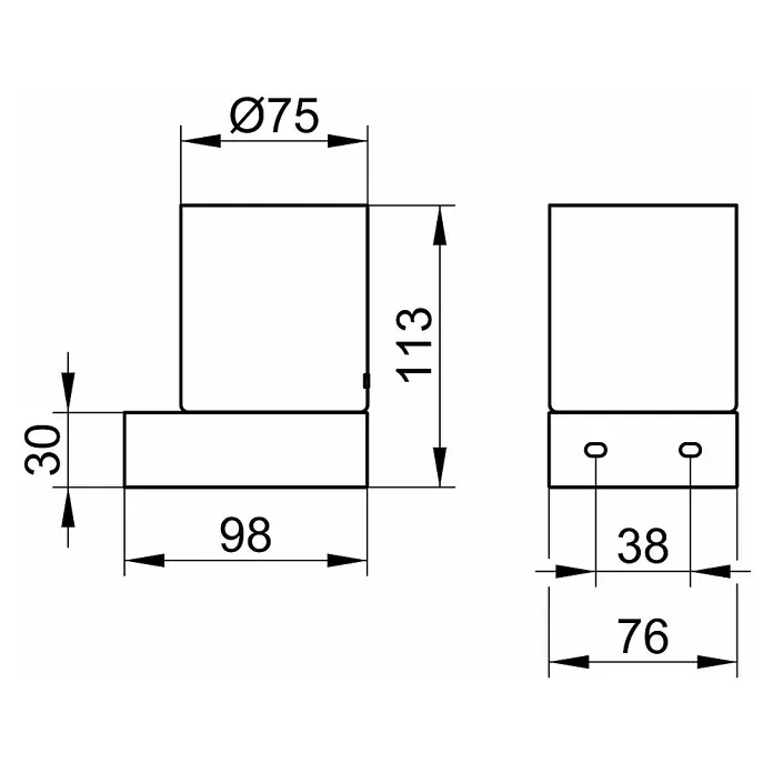 Keuco Edition 300 Zahnputzglas - Durchmesser: 7,5 cm, Kristallglas - Technische Zeichnung einer Halterung mit Abmessungen.