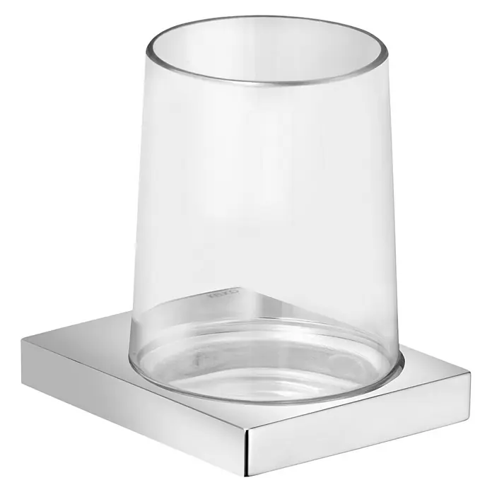 Keuco Edition 11 Zahnputzglas - Durchmesser: 7,6 cm, Kristallglas - Moderner Zahnputzbecher mit Chromhalterung. Der Becher ist aus transparentem Glas und der Halter ist quadratisch und glänzend verchromt.