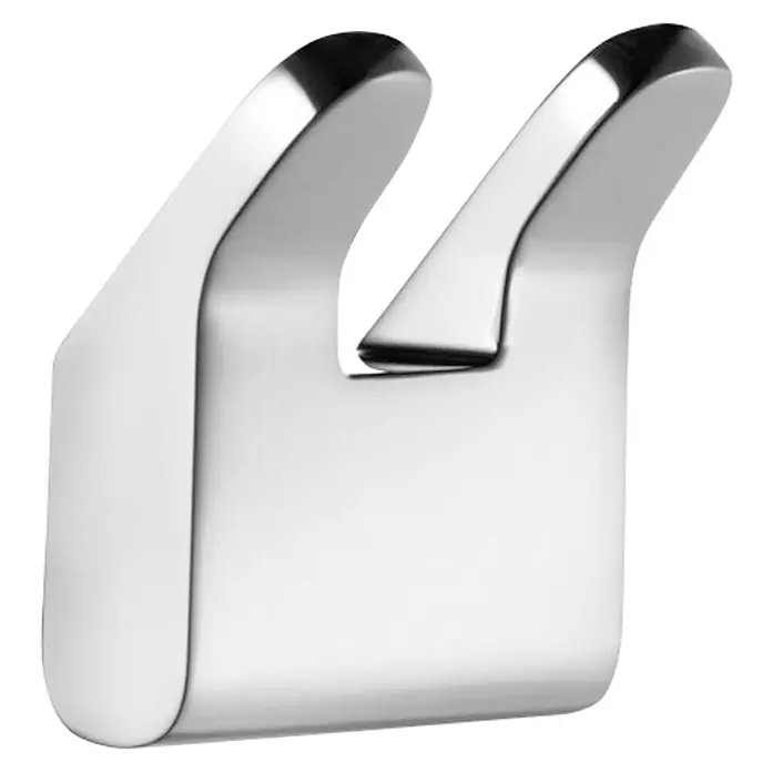Keuco Collection Moll Handtuchhaken - 2-armig, Verchromt - Nahaufnahme eines modernen, silbernen Doppelmantelhakens, ideal für Badezimmer oder Garderoben, der Funktionalität und schlichtes Design vereint.