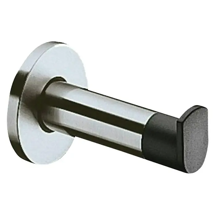 Keuco Plan Handtuchhaken - 1-armig, Silber-eloxiert - Türstopper aus gebürstetem Nickel mit schwarzer Gummispitze zum Schutz von Wänden und Türen vor Beschädigungen.