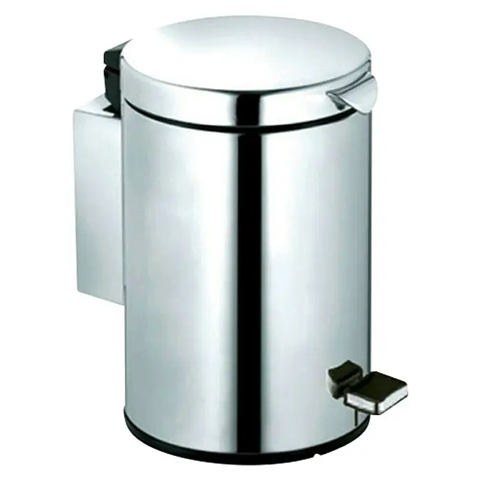 Keuco Plan Kosmetikeimer - 3 l, Chrom, Rund, Glänzend - Ein glänzender, silberfarbener Treteimer aus Metall mit einem abnehmbaren Deckel und einem Fußpedal zur einfachen Bedienung.
